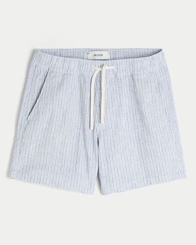 Mid-Thigh Linen-Blend Seersucker Shorts