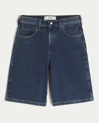 Below-the-Knee Dark Wash Super Baggy Denim Shorts