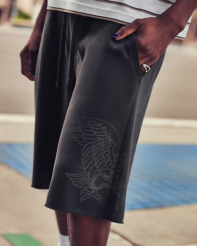 At-the-Knee Eagle Graphic Baggy Fleece Shorts
