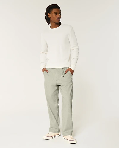 Linen-Blend Flex-Waist Baggy Pants