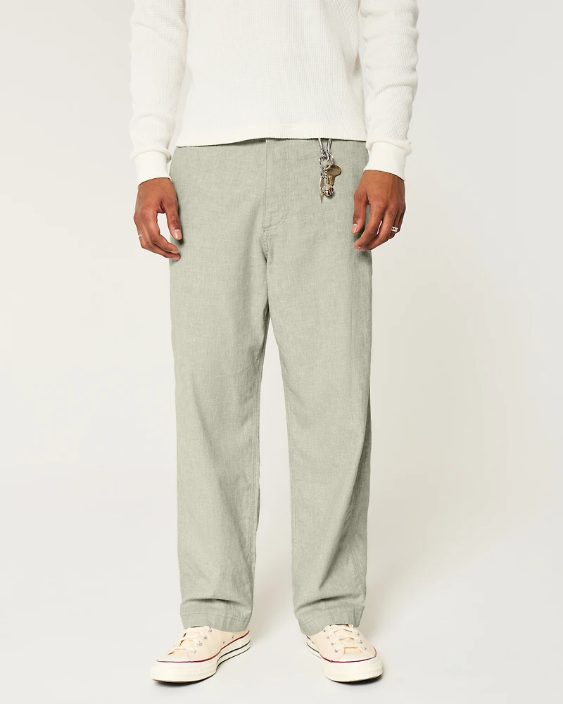 Linen-Blend Flex-Waist Baggy Pants