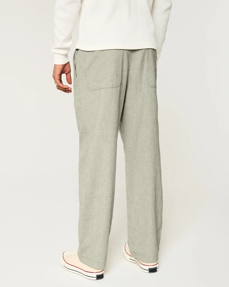 Linen-Blend Flex-Waist Baggy Pants
