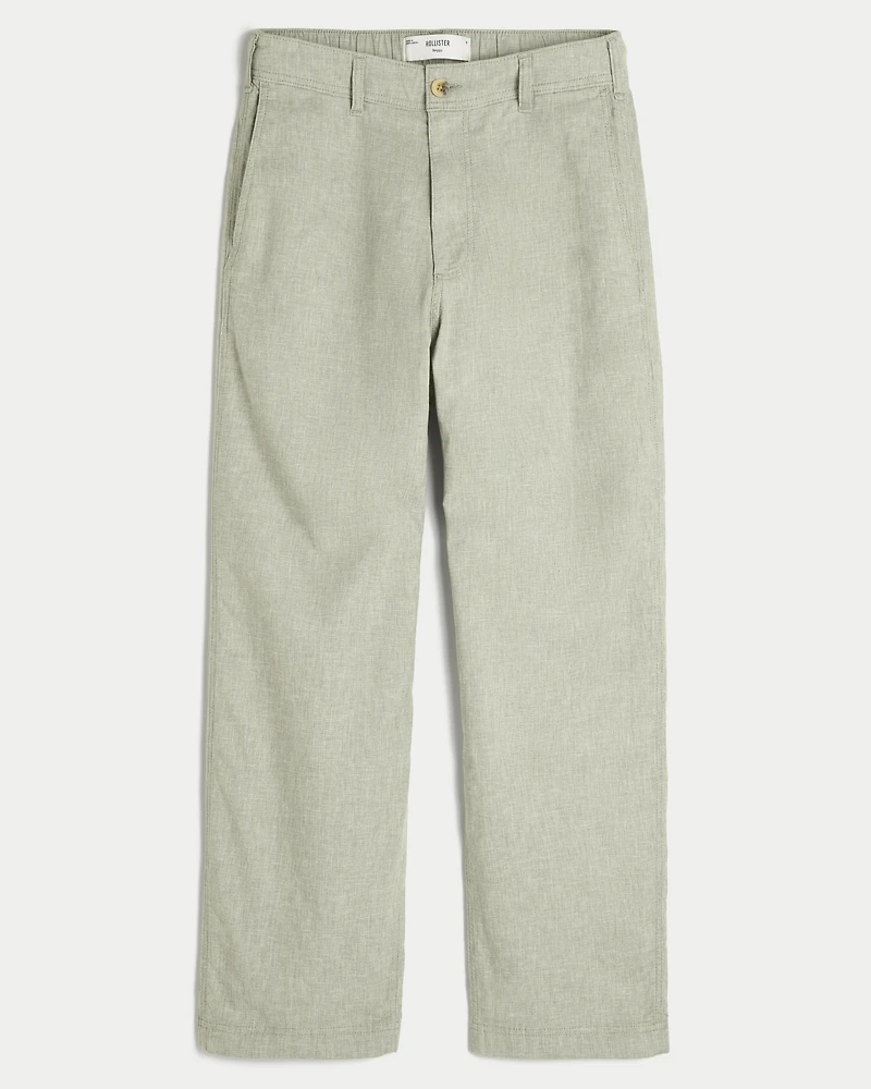 Linen-Blend Flex-Waist Baggy Pants