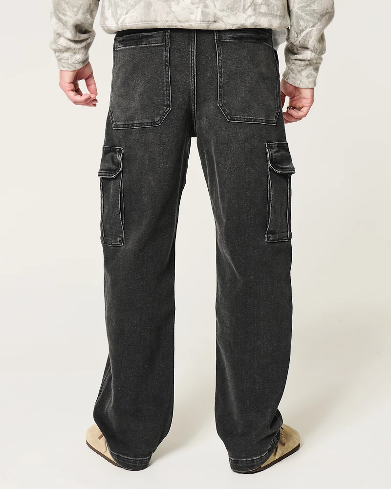 Washed Black Baggy Cargo Jeans
