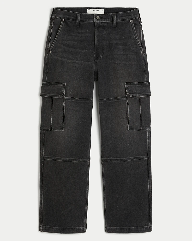 Washed Black Baggy Cargo Jeans