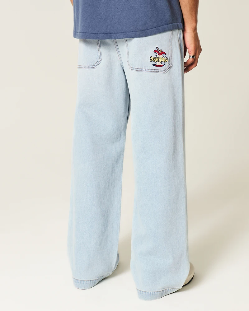 Light Wash New York Graphic Super Baggy Jeans