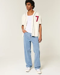 Medium Wash Embroidered Baggy Jeans