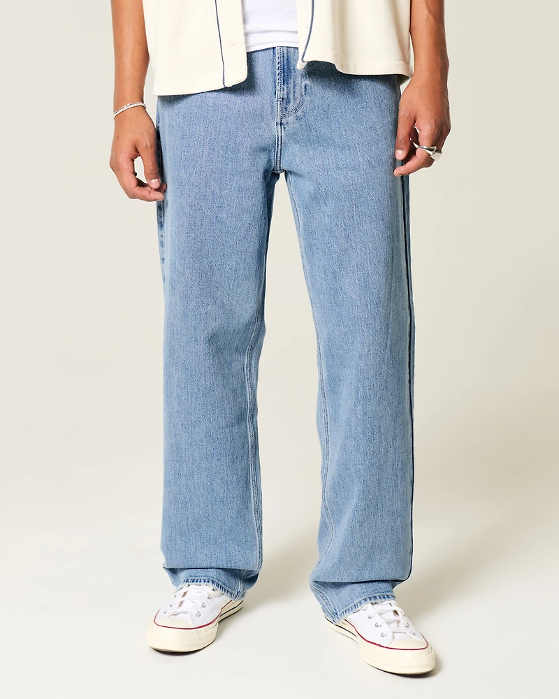 Medium Wash Embroidered Baggy Jeans