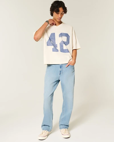 Light Wash Embroidered Baggy Jeans
