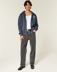 Washed Black Logo Graphic Baggy Jeans