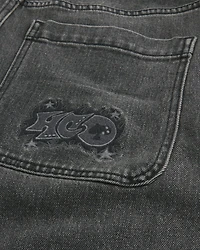Washed Black Logo Graphic Baggy Jeans