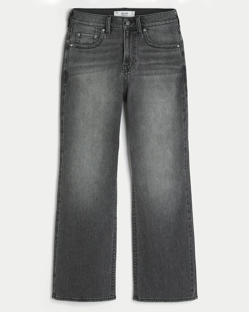 Washed Black Embroidered Baggy Bootcut Jeans