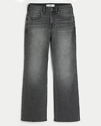 Washed Black Embroidered Baggy Bootcut Jeans