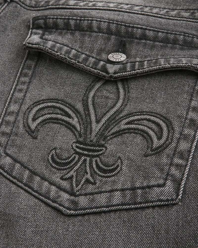 Washed Black Embroidered Baggy Bootcut Jeans