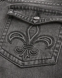 Washed Black Embroidered Baggy Bootcut Jeans