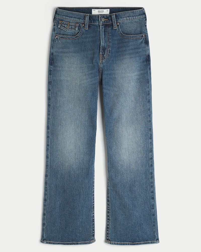 Medium Wash Flap Pocket Baggy Bootcut Jeans
