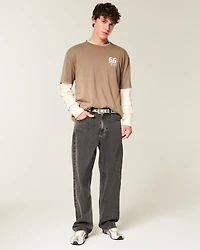 Washed Black Logo Graphic Baggy Jeans