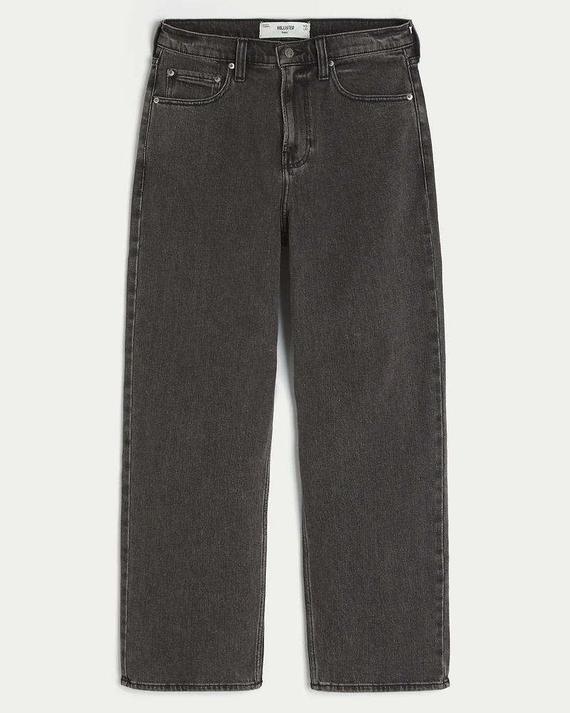 Washed Black Logo Graphic Baggy Jeans