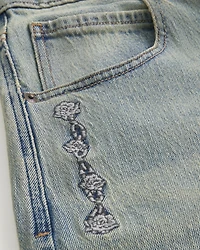 Light Wash Rose Graphic Skater Baggy Jeans