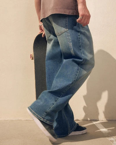 Low-Rise Logo Embroidery Baggy Jeans