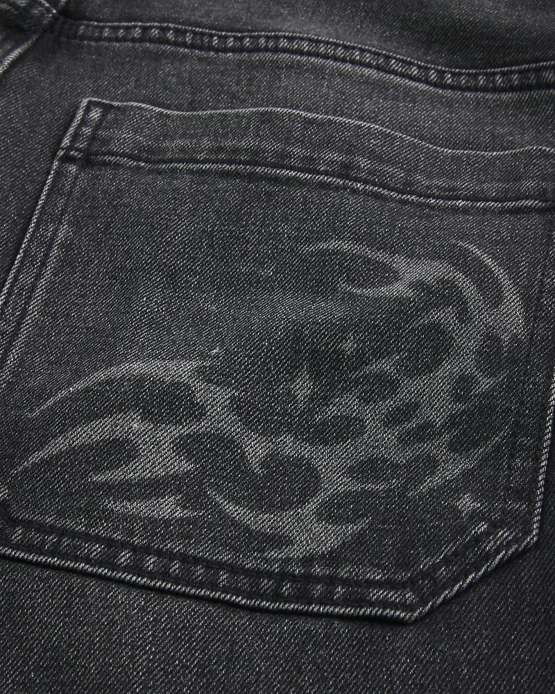 Washed Black Graphic Skater Baggy Jeans
