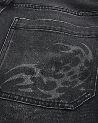 Washed Black Graphic Skater Baggy Jeans