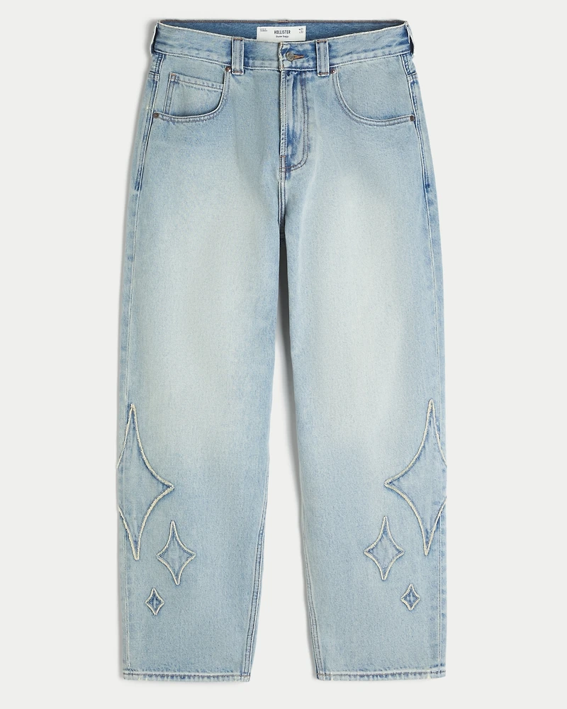 Light Wash Graphic Skater Baggy Jeans