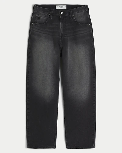 Washed Black Graphic Skater Baggy Jeans