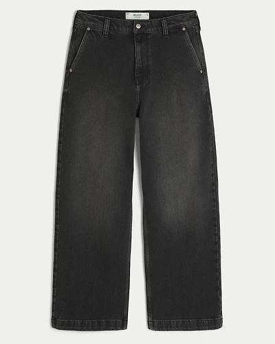 Washed Black Shooting Star Embroidery Super Baggy Jeans