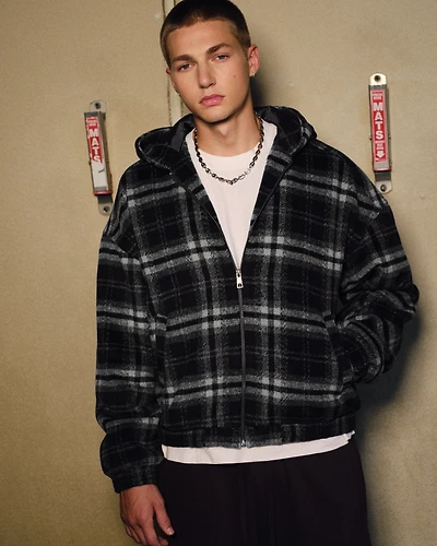 Hooded Plaid Flannel Skater Jacket