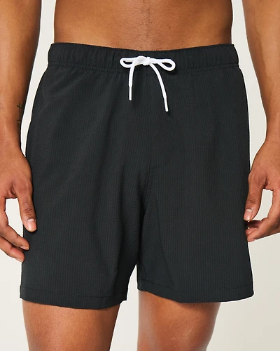 Mid-Thigh Seersucker Volley Swim Trunks