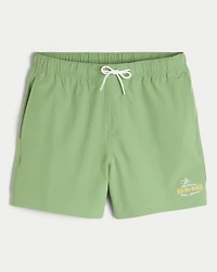 Malibu Beach Graphic Mid-Thigh Volley Swim Trunks