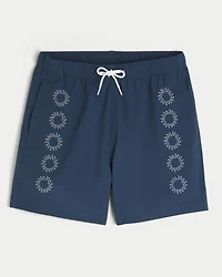 Mid-Thigh Embroidered Volley Swim Trunks