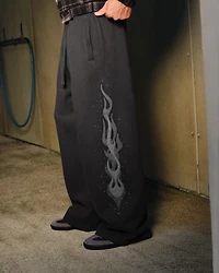 Embellished Double Leg Flame Baggy Bootcut Sweatpants