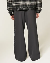 Embellished Double Leg Flame Baggy Bootcut Sweatpants