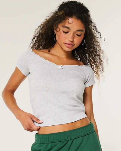 Off-the-Shoulder Lace Trim Top