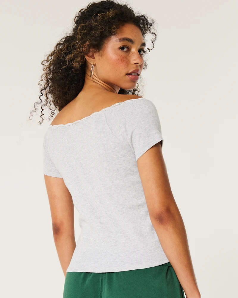 Off-the-Shoulder Lace Trim Top
