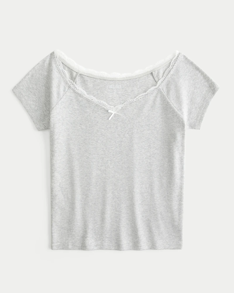 Off-the-Shoulder Lace Trim Top