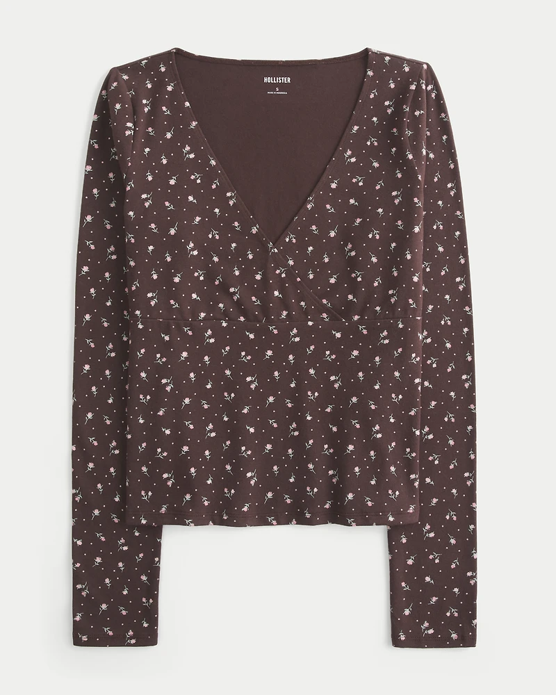 Long-Sleeve Wrap V-Neck Top