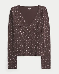 Long-Sleeve Wrap V-Neck Top