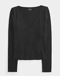 Long-Sleeve Wrap V-Neck Top