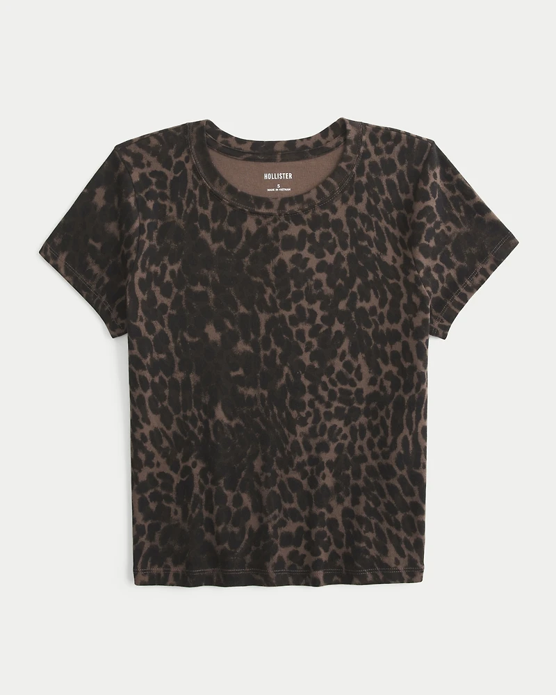 Short-Sleeve Leopard Print Crew Baby Tee