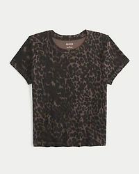 Short-Sleeve Leopard Print Crew Baby Tee
