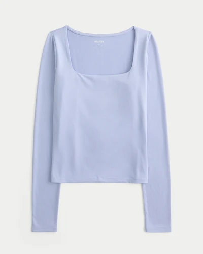 Soft Stretch Seamless Fabric Square-Neck Top