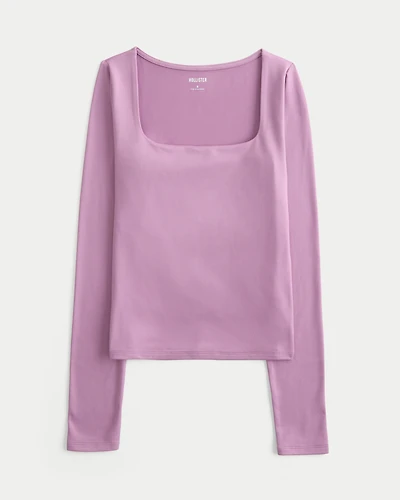 Soft Stretch Seamless Fabric Square-Neck Top