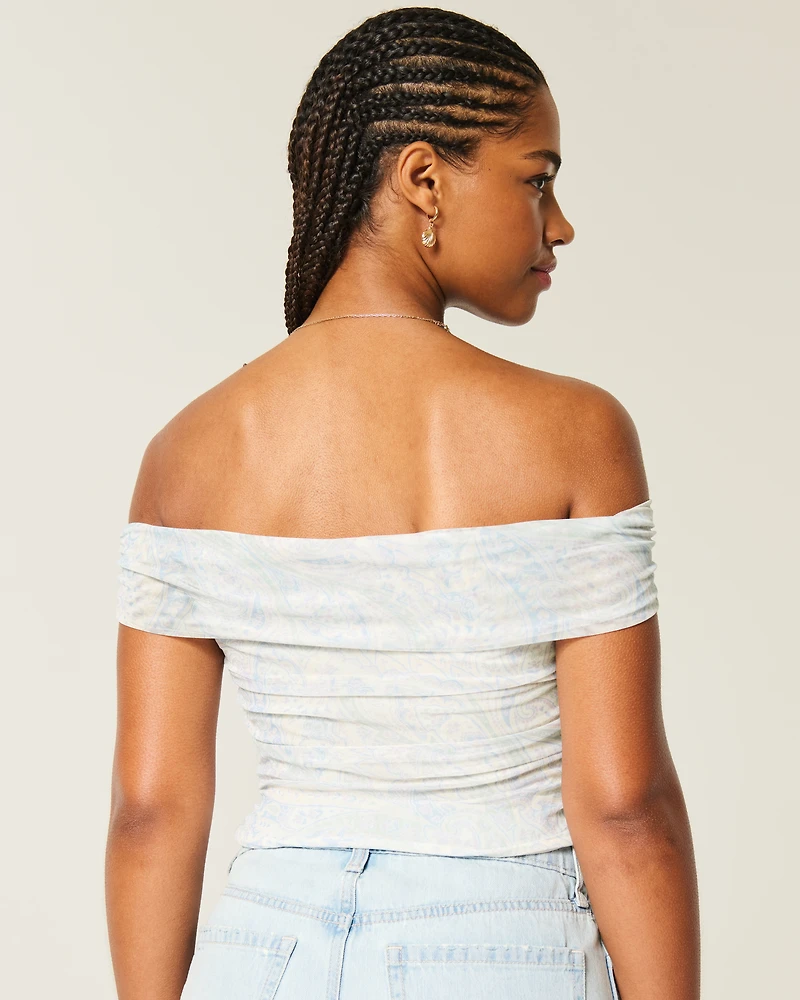 Mesh Foldover Off-the-Shoulder Top