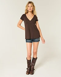 Easy Short-Sleeve Lace Trim Babydoll Top