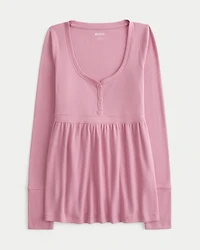 Tie-Back Henley Babydoll Top