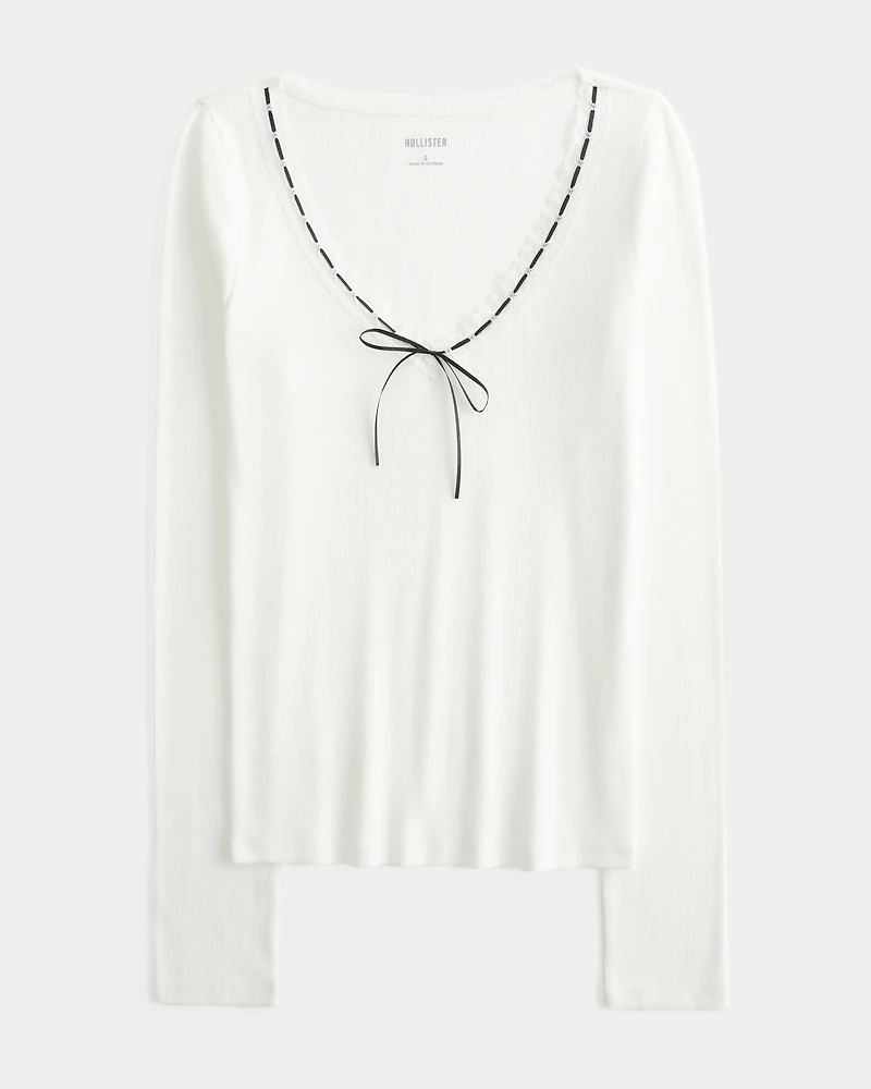 Long-Sleeve Lace Trim Top
