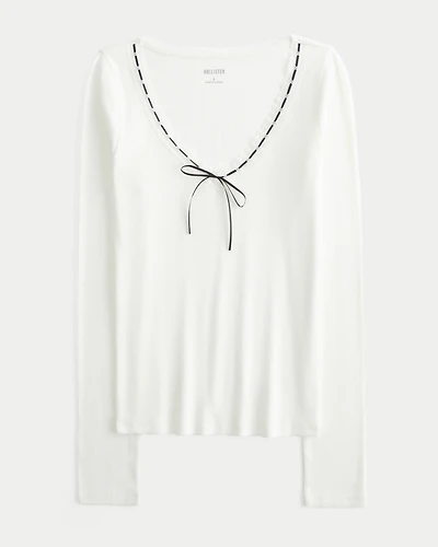 Long-Sleeve Lace Trim Top